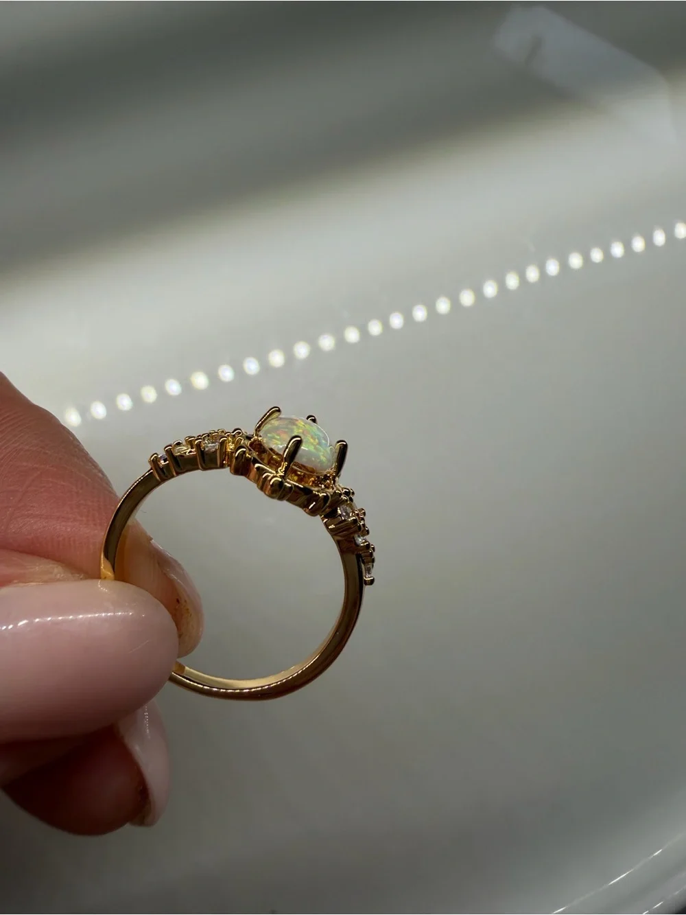 Vintage Style White Fire Opal Ring Gold Tone Romantic Bridal Statement Jewelry 8